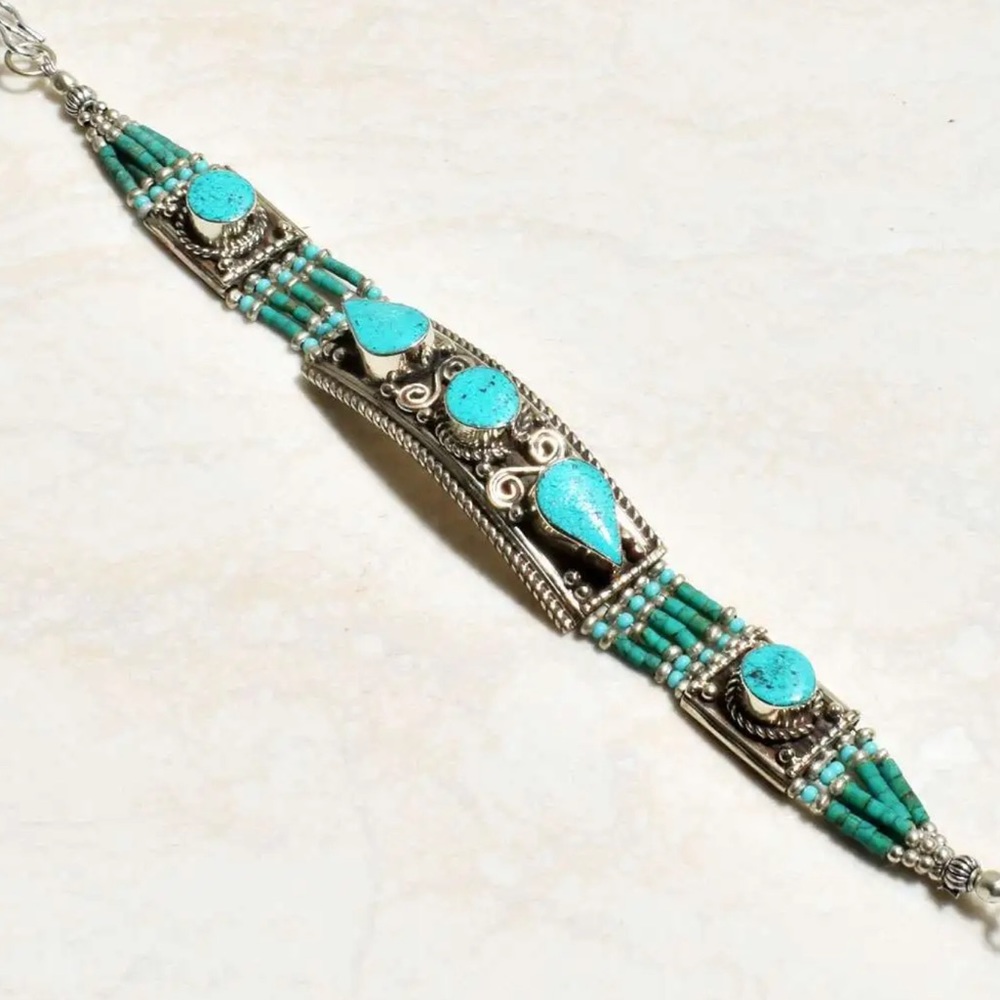 Tibetan silver gemstone ethnic bracelets - Picture 7 of 16